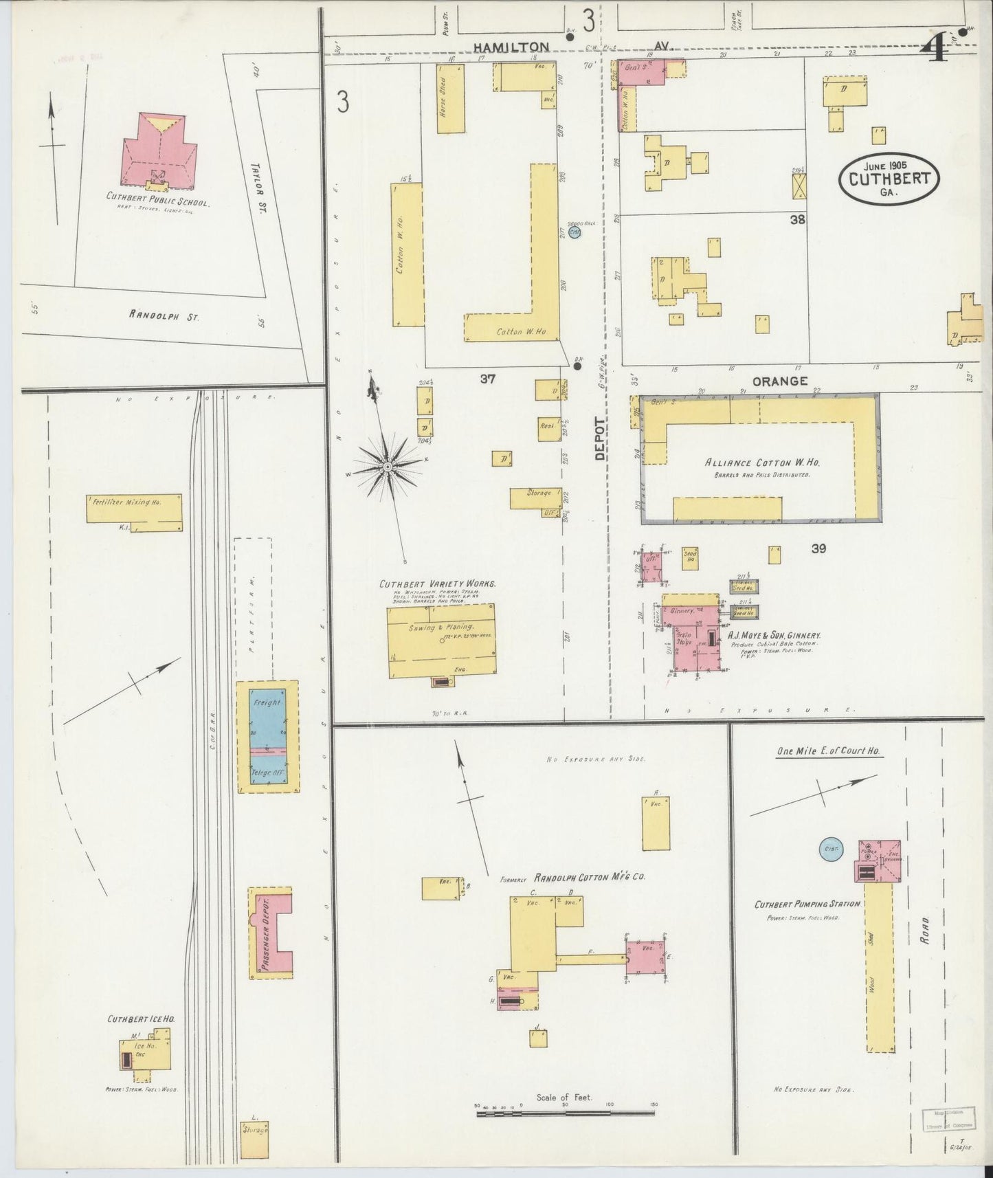 Sanborn Fire Insurance Map from Cuthbert, Randolph County, Georgia (1905), Sheet #0004 - Complete Map Set gallery image, historic Sanborn map, vintage wall art, Georgia Georgia