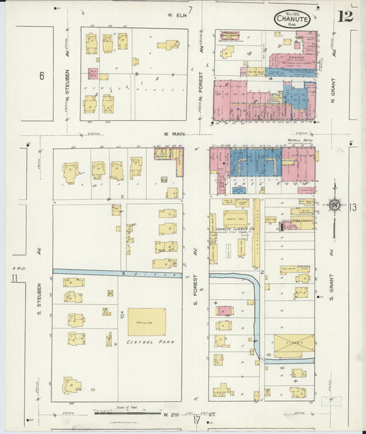 Sanborn Fire Insurance Map from Chanute, Neosho County, Kansas (1916), Sheet #0012 - Historic Sanborn Fire Insurance Map Print, vintage old map wall art, antique decor, genealogy gift, Kansas Kansas map