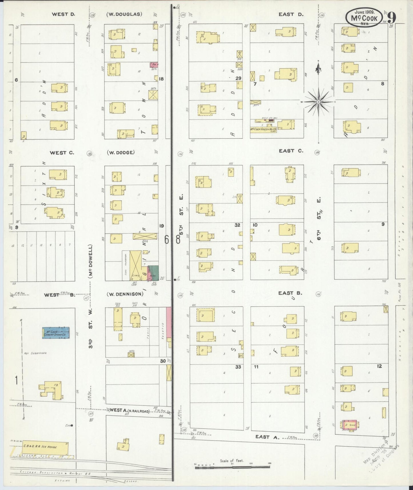 Sanborn Fire Insurance Map from Mccook, Red Willow County, Nebraska (1909), Sheet #0009 - Historic Sanborn Fire Insurance Map Print, vintage old map wall art, antique decor, genealogy gift, Nebraska Nebraska map