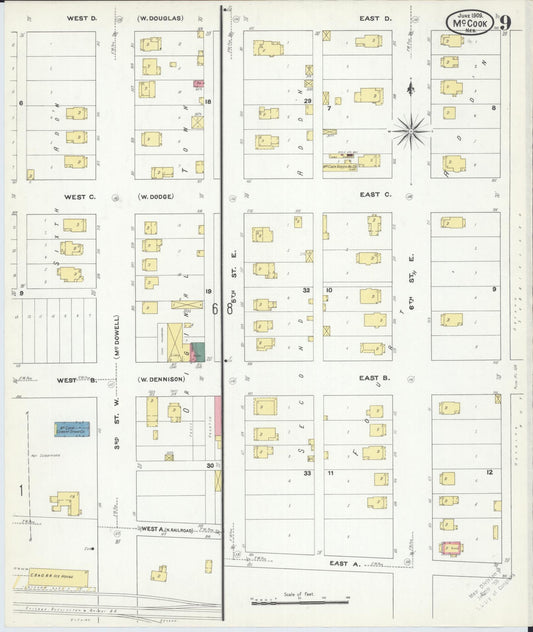 Sanborn Fire Insurance Map from Mccook, Red Willow County, Nebraska (1909), Sheet #0009 - Historic Sanborn Fire Insurance Map Print, vintage old map wall art, antique decor, genealogy gift, Nebraska Nebraska map