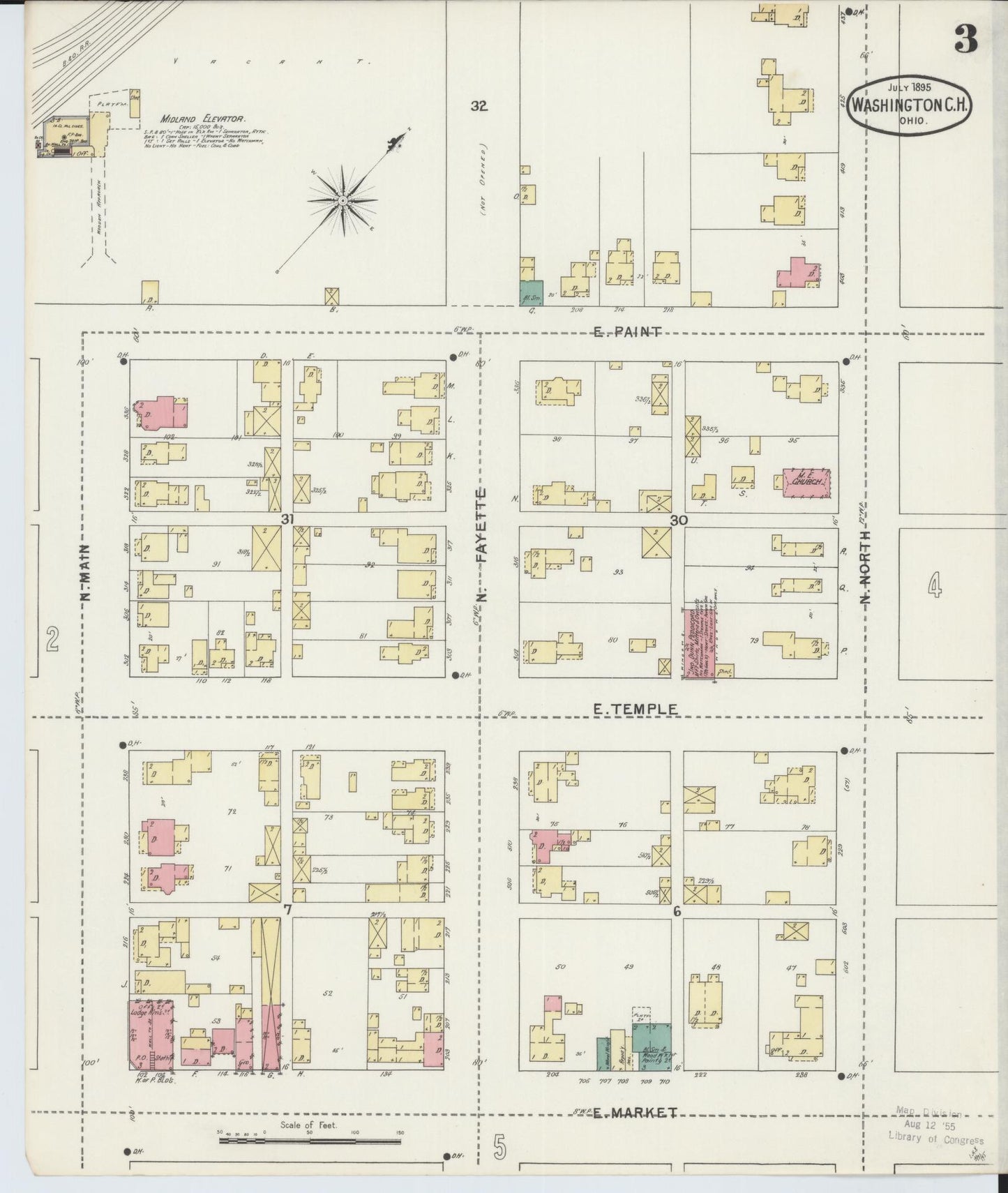 Sanborn Fire Insurance Map from Washington Court House, Fayette County, Ohio (1895), Sheet #0003 - Historic Sanborn Fire Insurance Map Print, vintage old map wall art, antique decor, genealogy gift, Ohio Ohio map
