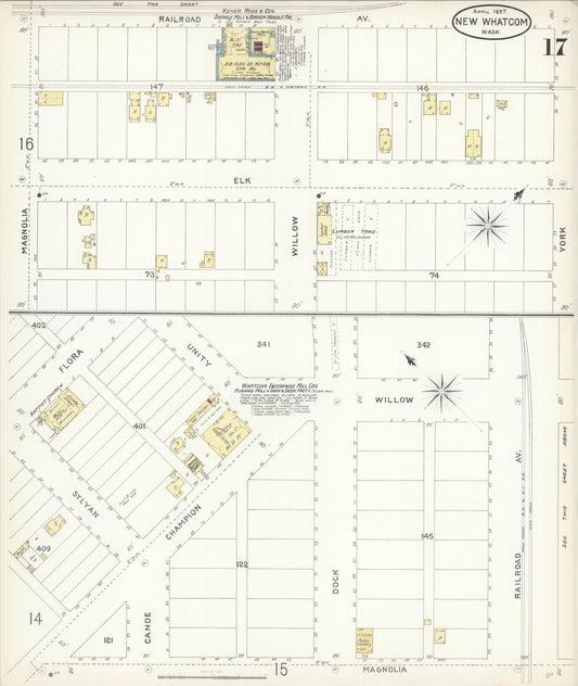 Sanborn Fire Insurance Map from New Whatcom, Whatcom County, Washington (1897), Sheet #0017 - Historic Sanborn Fire Insurance Map Print, vintage old map wall art, antique decor, genealogy gift, Washington Washington map