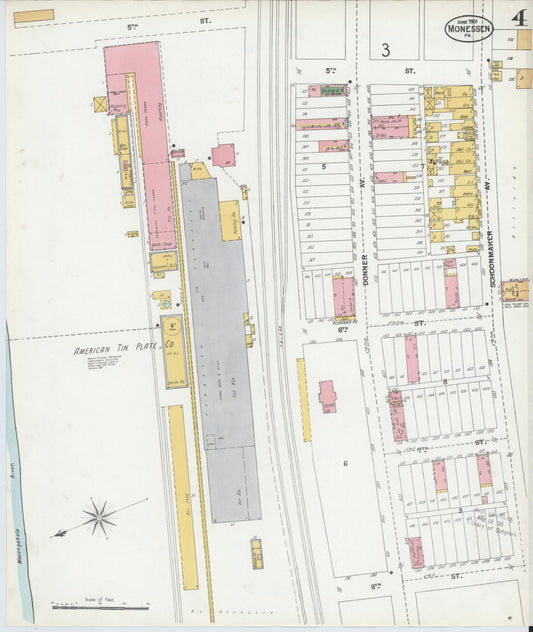Sanborn Fire Insurance Map from Monessen, Westmoreland County, Pennsylvania (1901), Sheet #0004 - Historic Sanborn Fire Insurance Map Print, vintage old map wall art, antique decor, genealogy gift, Pennsylvania Pennsylvania map