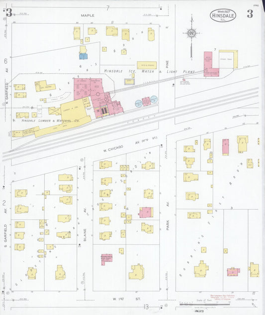 Sanborn Fire Insurance Map from Hinsdale, Du Page And Cook Counties, Illinois (1927), Sheet #0003 - Historic Sanborn Fire Insurance Map Print, vintage old map wall art, antique decor, genealogy gift, Illinois Illinois map