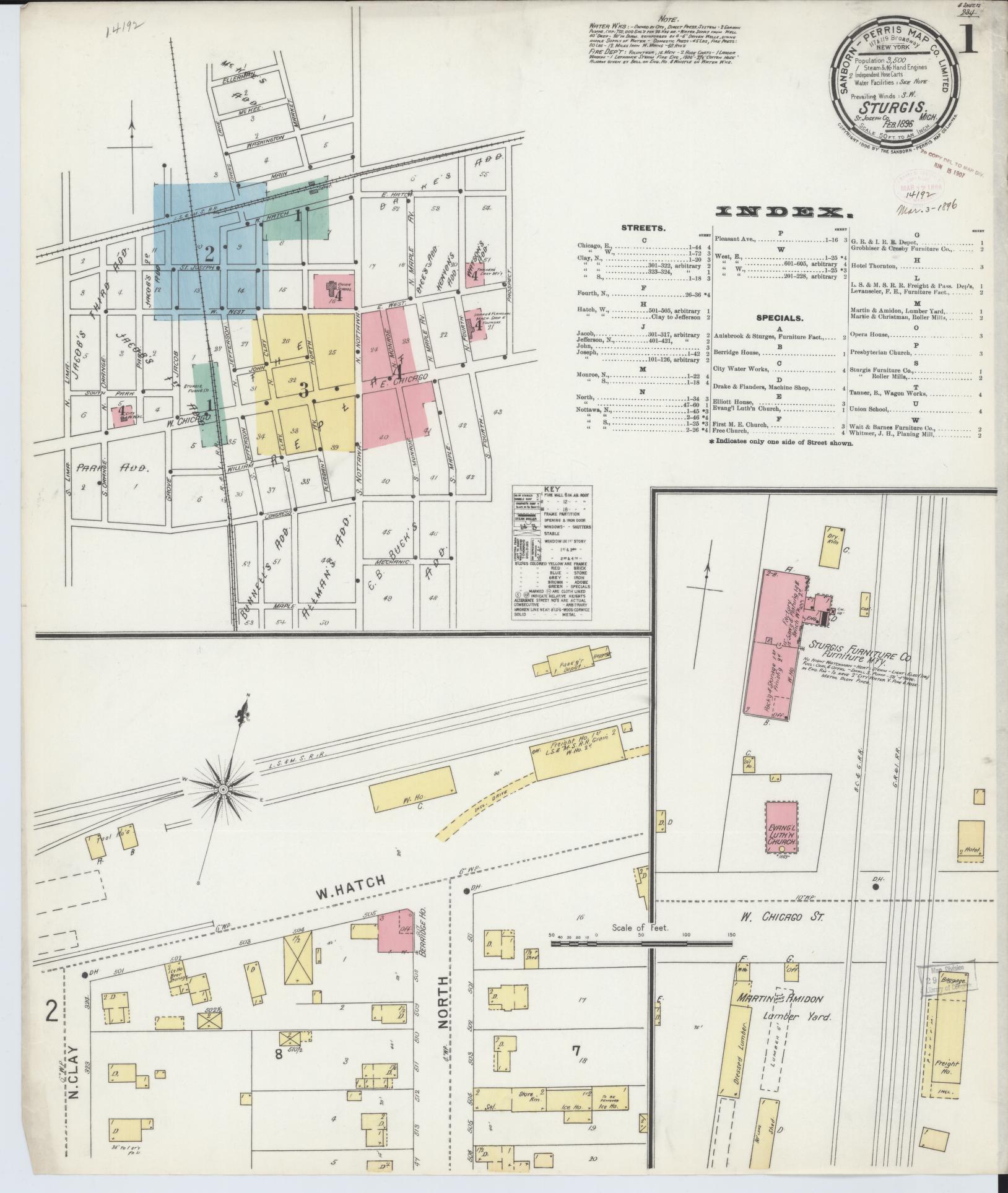 Sanborn Fire Insurance Map from Sturgis, Saint Joseph County, Michigan (1895), Sheet #0001 - Historic Sanborn Fire Insurance Map Print, vintage old map wall art, antique decor, genealogy gift, Michigan Michigan map