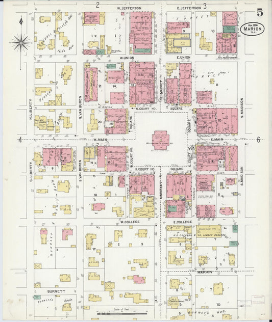 Sanborn Fire Insurance Map from Marion, Williamson County, Illinois (1906), Sheet #0005 - Historic Sanborn Fire Insurance Map Print, vintage old map wall art, antique decor, genealogy gift, Illinois Illinois map