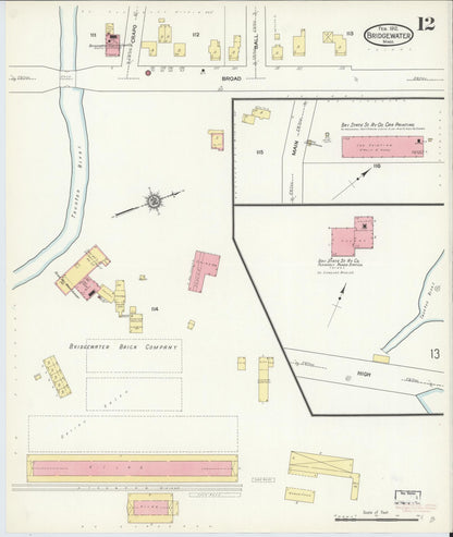 Sanborn Fire Insurance Map from Bridgewater, Plymouth County, Massachusetts (1912), Sheet #0012 - Complete Map Set gallery image, historic Sanborn map, vintage wall art, Massachusetts Massachusetts