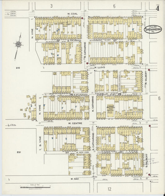 Sanborn Fire Insurance Map from Shenandoah, Schuylkill County, Pennsylvania (1921), Sheet #0004 - Historic Sanborn Fire Insurance Map Print, vintage old map wall art, antique decor, genealogy gift, Pennsylvania Pennsylvania map