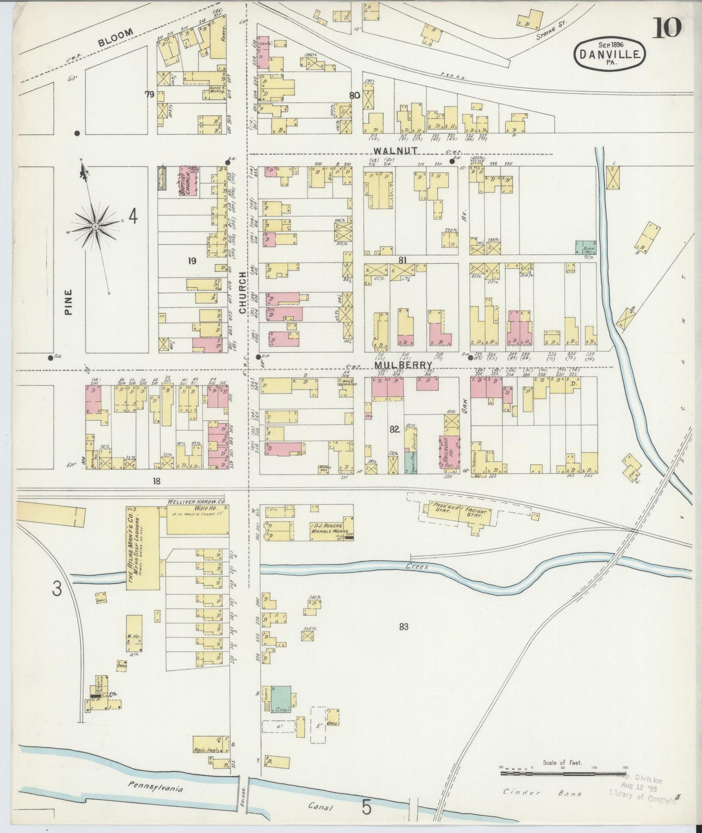 Sanborn Fire Insurance Map from Danville, Montour County, Pennsylvania (1896), Sheet #0010 - Historic Sanborn Fire Insurance Map Print, vintage old map wall art, antique decor, genealogy gift, Pennsylvania Pennsylvania map