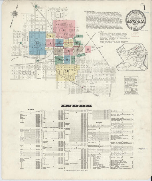 Sanborn Fire Insurance Map from Greenville, Hunt County, Texas (1914), Sheet #0001 - Complete Map Set gallery image, historic Sanborn map, vintage wall art, Texas Texas