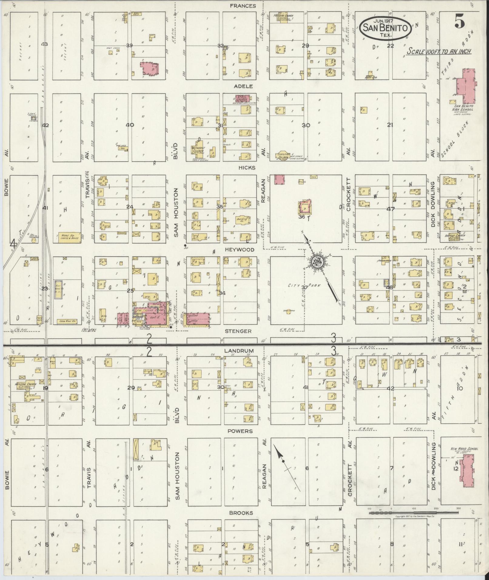 Sanborn Fire Insurance Map from San Benito, Cameron County, Texas (1917), Sheet #0005 - Complete Map Set gallery image, historic Sanborn map, vintage wall art, Texas Texas