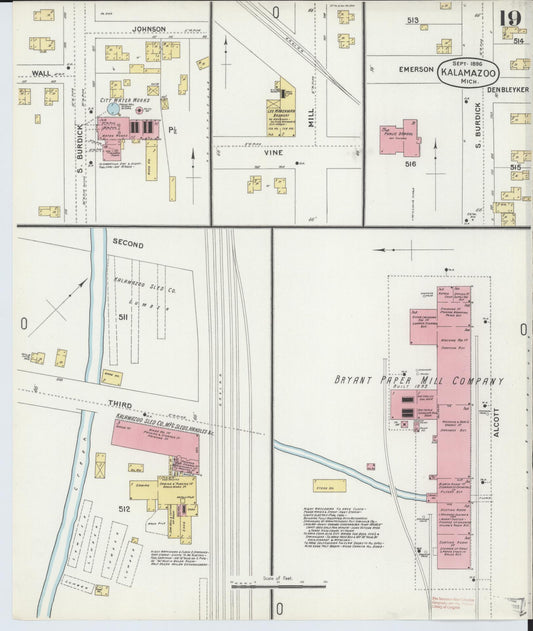 Sanborn Fire Insurance Map from Kalamazoo, Kalamazoo County, Michigan (1896), Sheet #0019 - Historic Sanborn Fire Insurance Map Print, vintage old map wall art, antique decor, genealogy gift, Michigan Michigan map