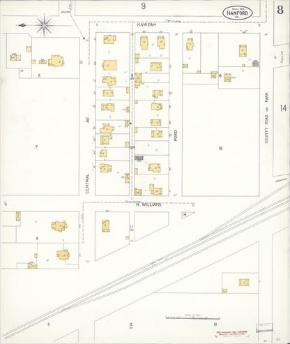 Sanborn Fire Insurance Map from Hanford, Kings County, California (1905), Sheet #0008 - Complete Map Set gallery image, historic Sanborn map, vintage wall art, California California