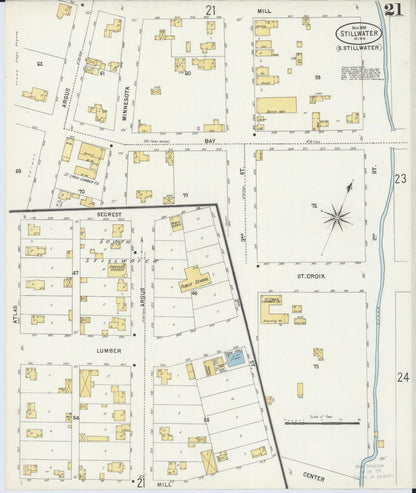 Sanborn Fire Insurance Map from Stillwater, Washington County, Minnesota (1898), Sheet #0021 - Historic Sanborn Fire Insurance Map Print, vintage old map wall art, antique decor, genealogy gift, Minnesota Minnesota map