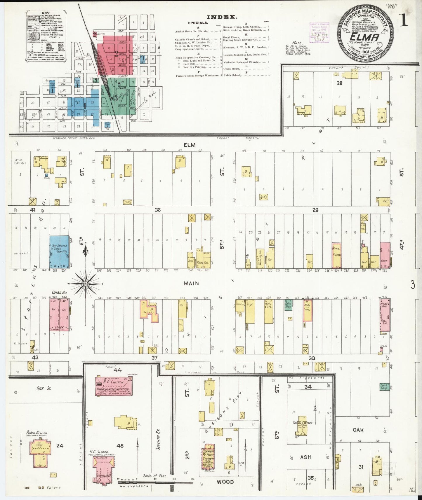 Sanborn Fire Insurance Map from Elma, Howard County, Iowa (1905), Sheet #0001 - Historic Sanborn Fire Insurance Map Print, vintage old map wall art