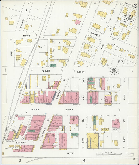 Sanborn Fire Insurance Map from Casey, Clark County, Illinois (1906), Sheet #0002 - Historic Sanborn Fire Insurance Map Print, vintage old map wall art, antique decor, genealogy gift, Illinois Illinois map