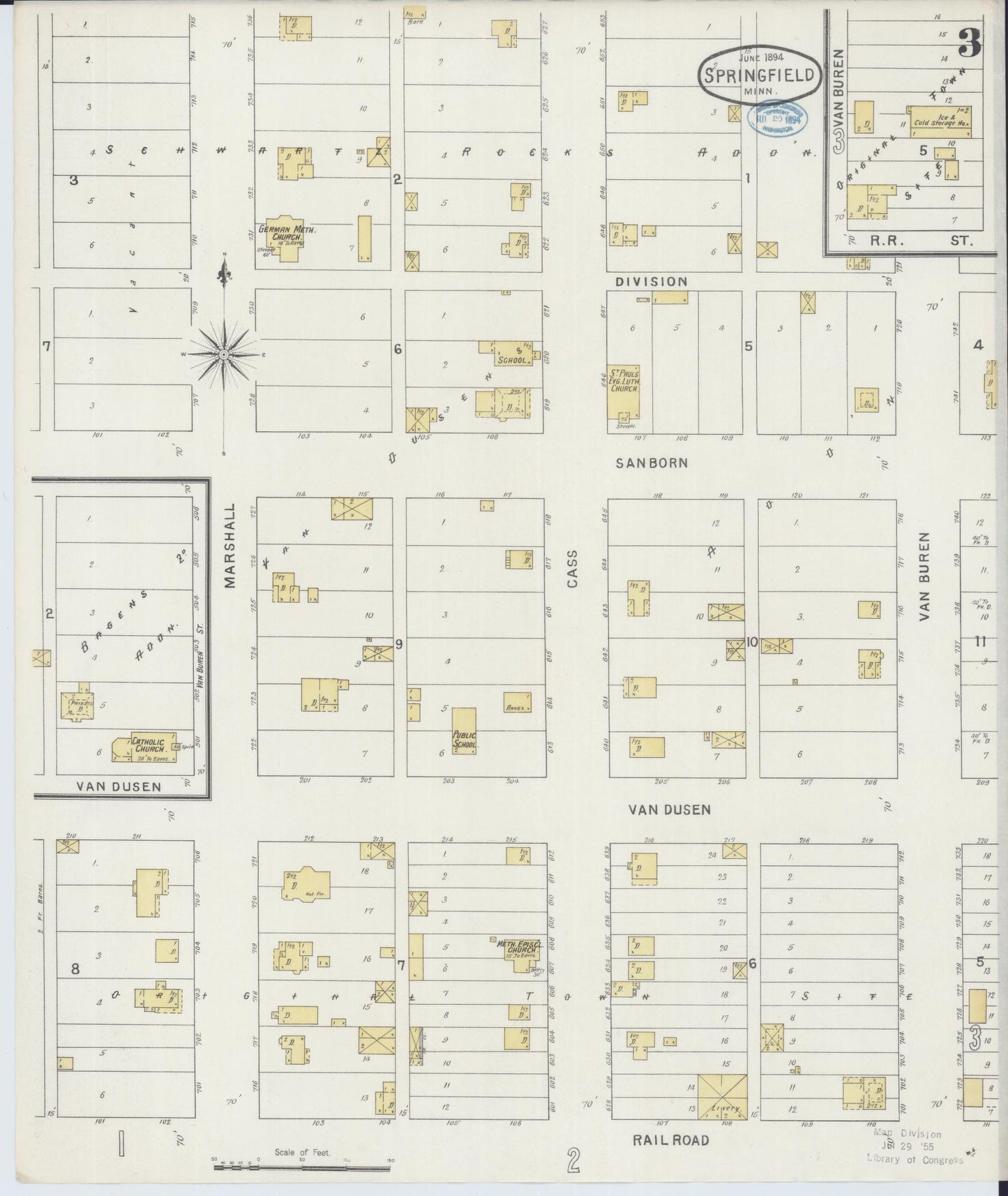 Sanborn Fire Insurance Map from Springfield, Brown County, Minnesota (1894), Sheet #0003 - Complete Map Set gallery image, historic Sanborn map, vintage wall art, Minnesota Minnesota