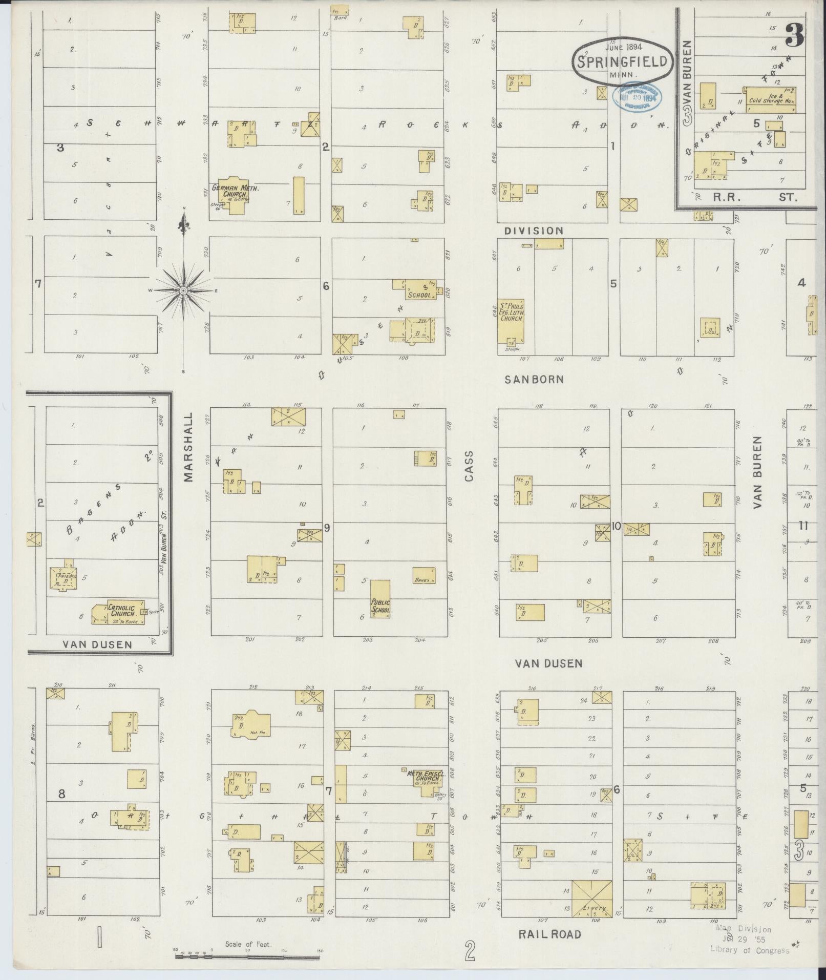 Sanborn Fire Insurance Map from Springfield, Brown County, Minnesota (1894), Sheet #0003 - Complete Map Set gallery image, historic Sanborn map, vintage wall art, Minnesota Minnesota