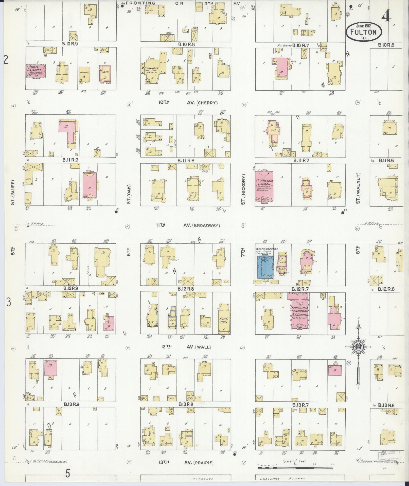 Sanborn Fire Insurance Map from Fulton, Whiteside County, Illinois (1912), Sheet #0004 - Historic Sanborn Fire Insurance Map Print, vintage old map wall art, antique decor, genealogy gift, Illinois Illinois map