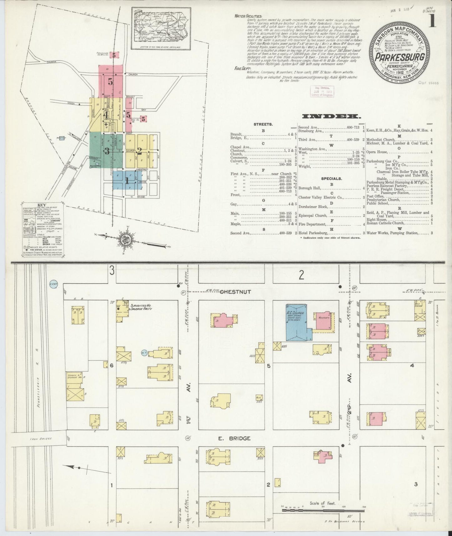 Sanborn Fire Insurance Map from Parkesburg, Chester County, Pennsylvania (1912), Sheet #0001 - Complete Map Set gallery image, historic Sanborn map, vintage wall art, Pennsylvania Pennsylvania