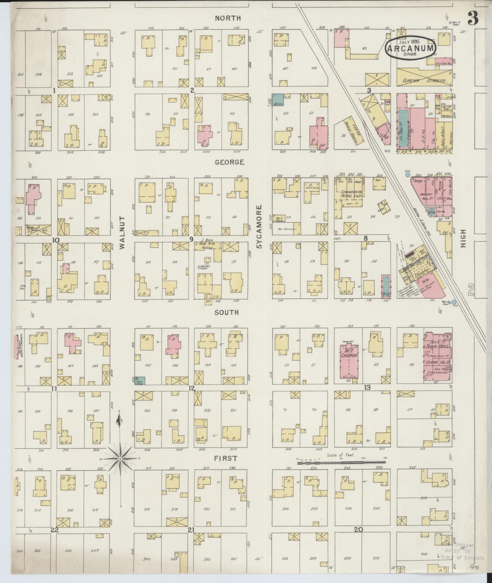 Sanborn Fire Insurance Map from Arcanum, Darke County, Ohio (1895), Sheet #0003 - Complete Map Set gallery image, historic Sanborn map, vintage wall art, Ohio Ohio