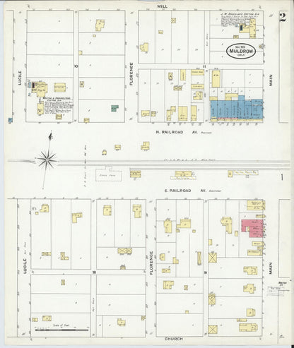 Sanborn Fire Insurance Map from Muldrow, Sequoyah County, Oklahoma (1909), Sheet #0002 - Complete Map Set gallery image, historic Sanborn map, vintage wall art, Oklahoma Oklahoma