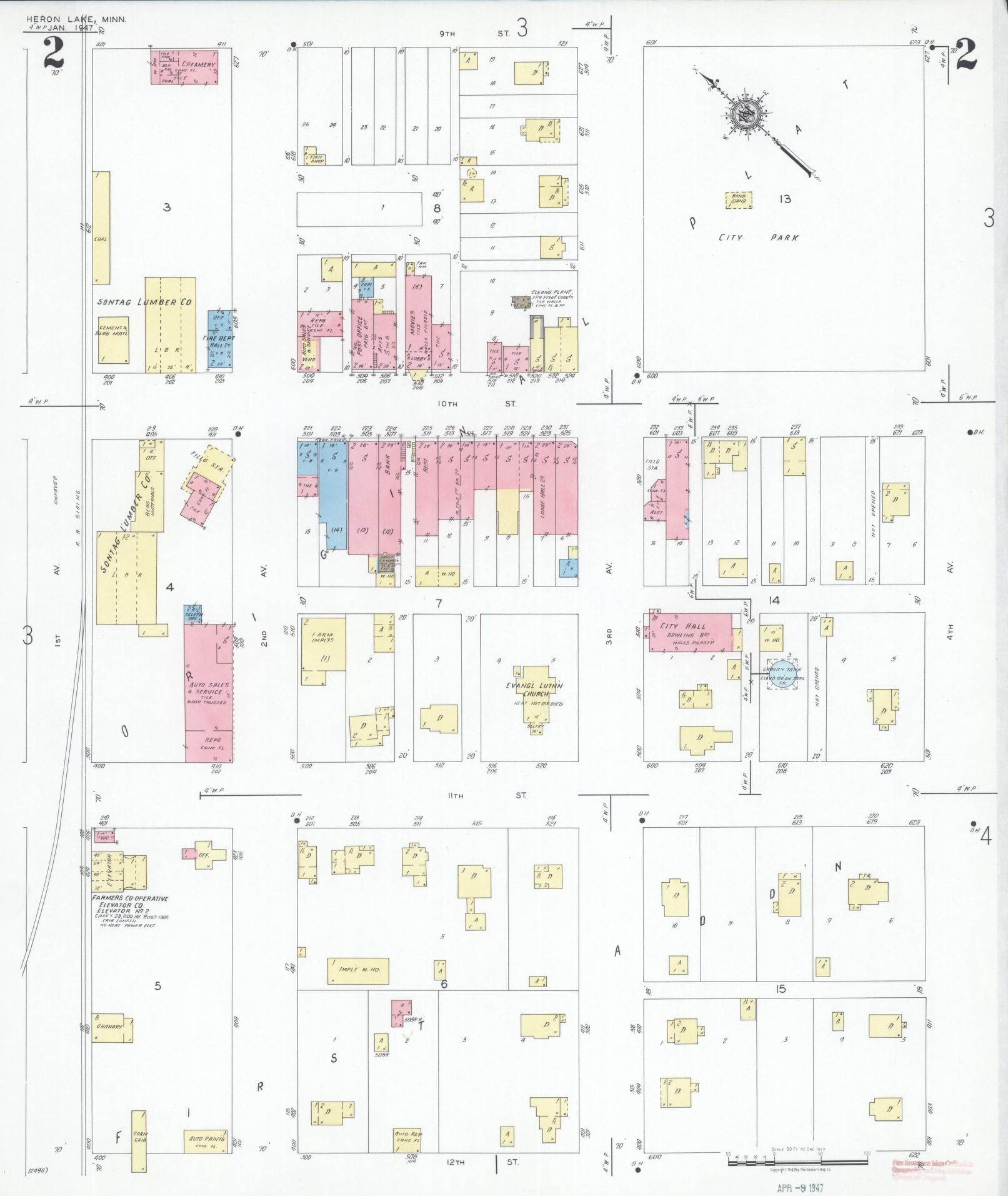 Sanborn Fire Insurance Map from Heron Lake, Jackson County, Minnesota (1947), Sheet #0002 - Historic Sanborn Fire Insurance Map Print, vintage old map wall art, antique decor, genealogy gift, Minnesota Minnesota map