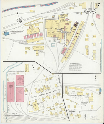 Sanborn Fire Insurance Map from Connellsville, Fayette County, Pennsylvania (1908), Sheet #0017 - Historic Sanborn Fire Insurance Map Print, vintage old map wall art, antique decor, genealogy gift, Pennsylvania Pennsylvania map