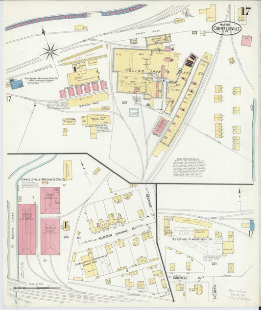 Sanborn Fire Insurance Map from Connellsville, Fayette County, Pennsylvania (1908), Sheet #0017 - Historic Sanborn Fire Insurance Map Print, vintage old map wall art, antique decor, genealogy gift, Pennsylvania Pennsylvania map