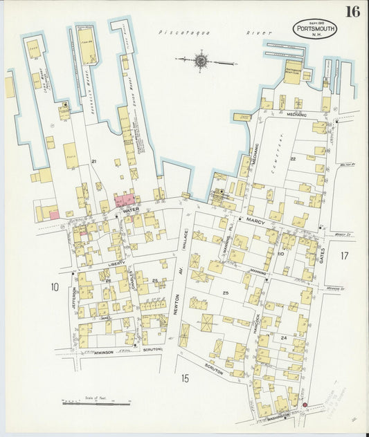 Sanborn Fire Insurance Map from Portsmouth, Rockingham County, New Hampshire (1910), Sheet #0016 - Historic Sanborn Fire Insurance Map Print, vintage old map wall art, antique decor, genealogy gift, New Hampshire New Hampshire map