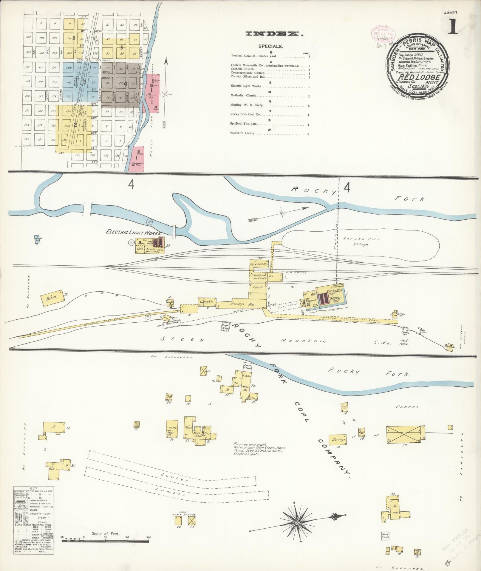 Sanborn Fire Insurance Map from Red Lodge, Carbon County, Montana (1896), Sheet #0001 - Historic Sanborn Fire Insurance Map Print, vintage old map wall art, antique decor, genealogy gift, Montana Montana map