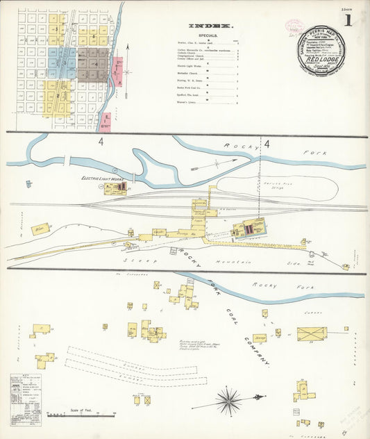 Sanborn Fire Insurance Map from Red Lodge, Carbon County, Montana (1896), Sheet #0001 - Historic Sanborn Fire Insurance Map Print, vintage old map wall art, antique decor, genealogy gift, Montana Montana map