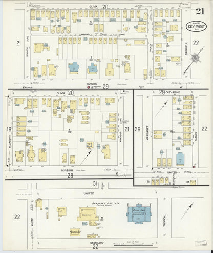 Sanborn Fire Insurance Map from Key West, Monroe County, Florida (1912), Sheet #0021 - Historic Sanborn Fire Insurance Map Print, vintage old map wall art, antique decor, genealogy gift, Florida Florida map