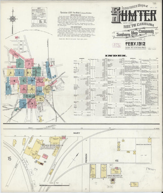 Sanborn Fire Insurance Map from Sumter, Sumter County, South Carolina (1912), Sheet #0001 - Complete Map Set gallery image, historic Sanborn map, vintage wall art, South Carolina South Carolina