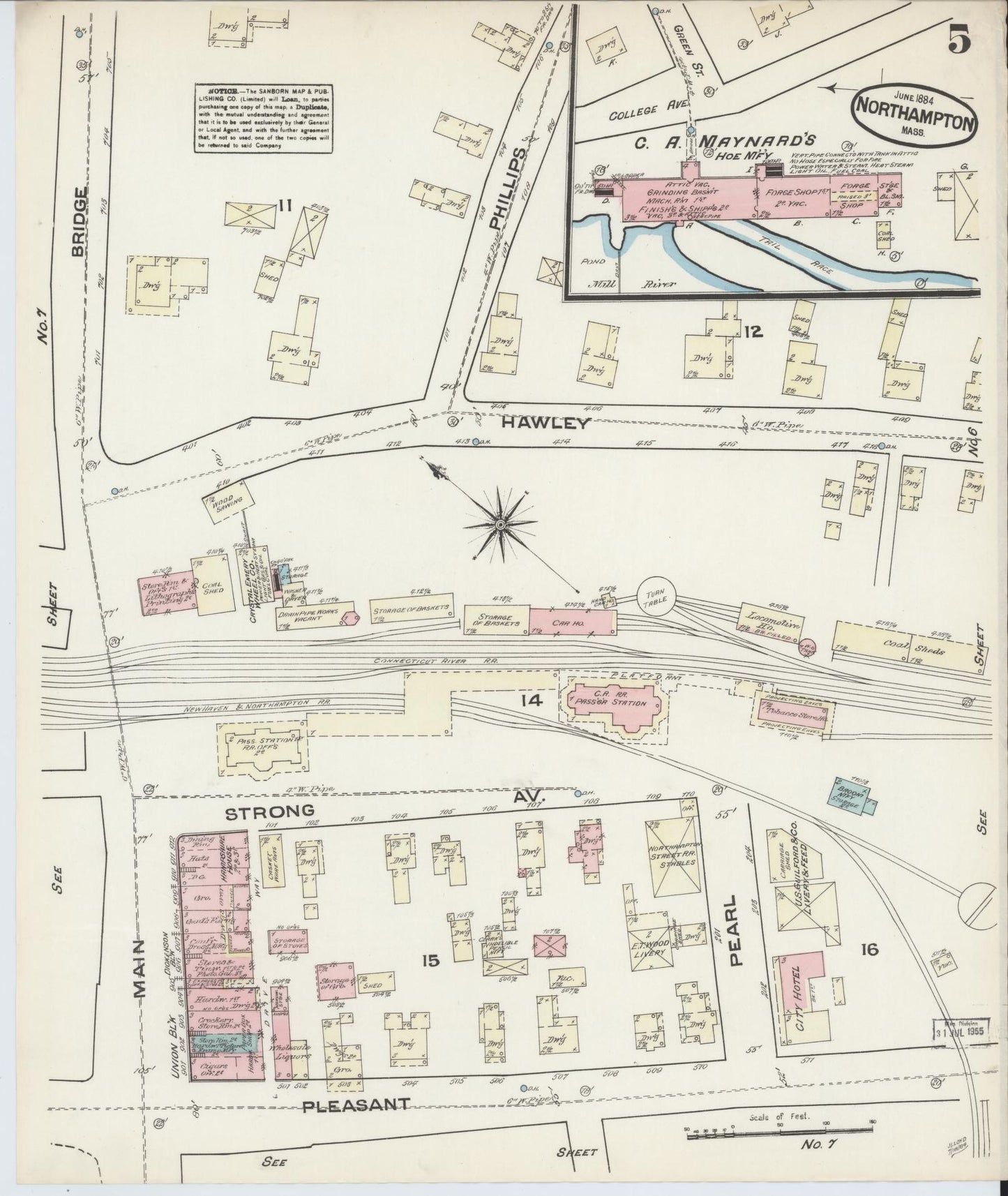 Sanborn Fire Insurance Map from Northampton, Hampshire County, Massachusetts (1884), Sheet #0005 - Complete Map Set gallery image, historic Sanborn map, vintage wall art, Massachusetts Massachusetts