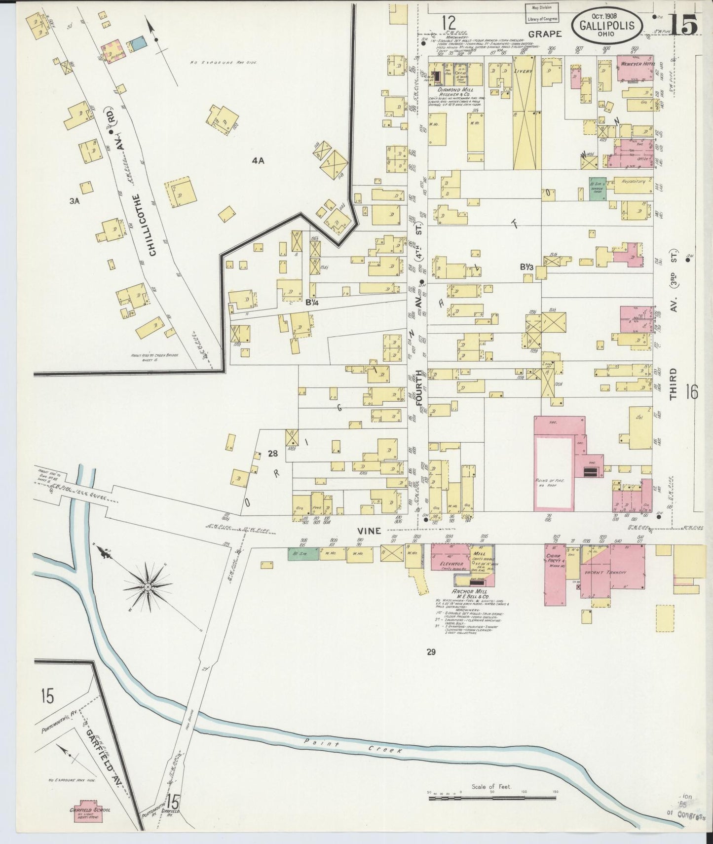 Sanborn Fire Insurance Map from Gallipolis, Gallia County, Ohio (1908), Sheet #0015 - Historic Sanborn Fire Insurance Map Print, vintage old map wall art, antique decor, genealogy gift, Ohio Ohio map