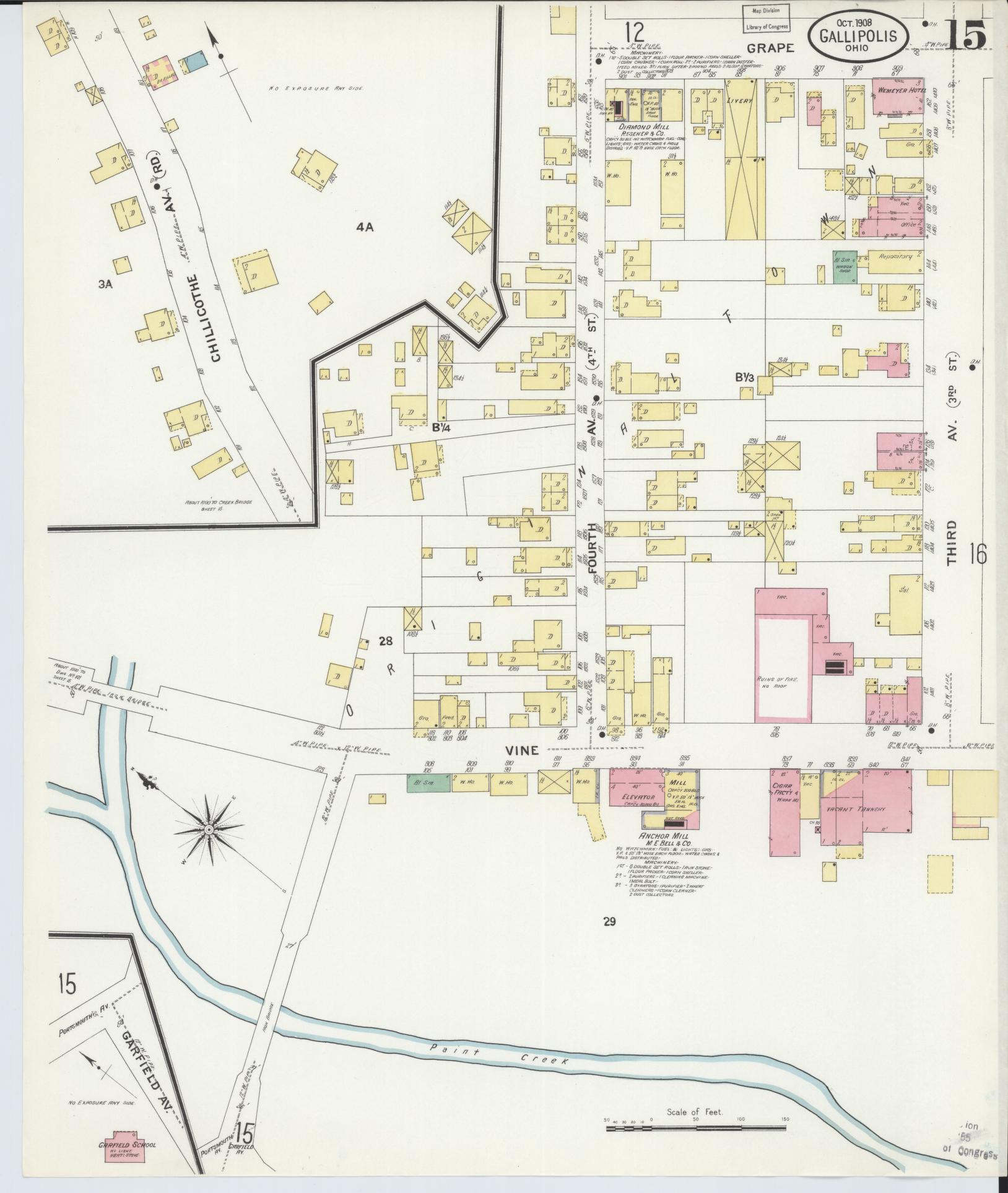 Sanborn Fire Insurance Map from Gallipolis, Gallia County, Ohio (1908), Sheet #0015 - Historic Sanborn Fire Insurance Map Print, vintage old map wall art, antique decor, genealogy gift, Ohio Ohio map