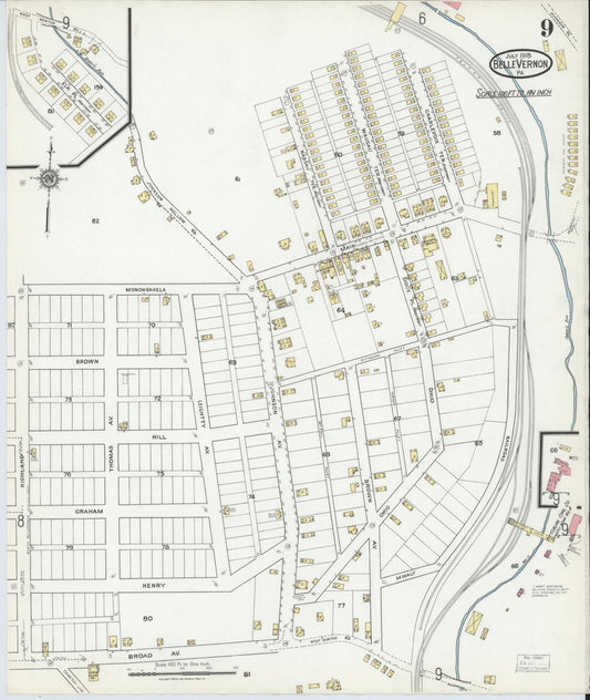 Sanborn Fire Insurance Map from Belle Vernon, Fayette County, Pennsylvania (1918), Sheet #0009 - Historic Sanborn Fire Insurance Map Print, vintage old map wall art, antique decor, genealogy gift, Pennsylvania Pennsylvania map