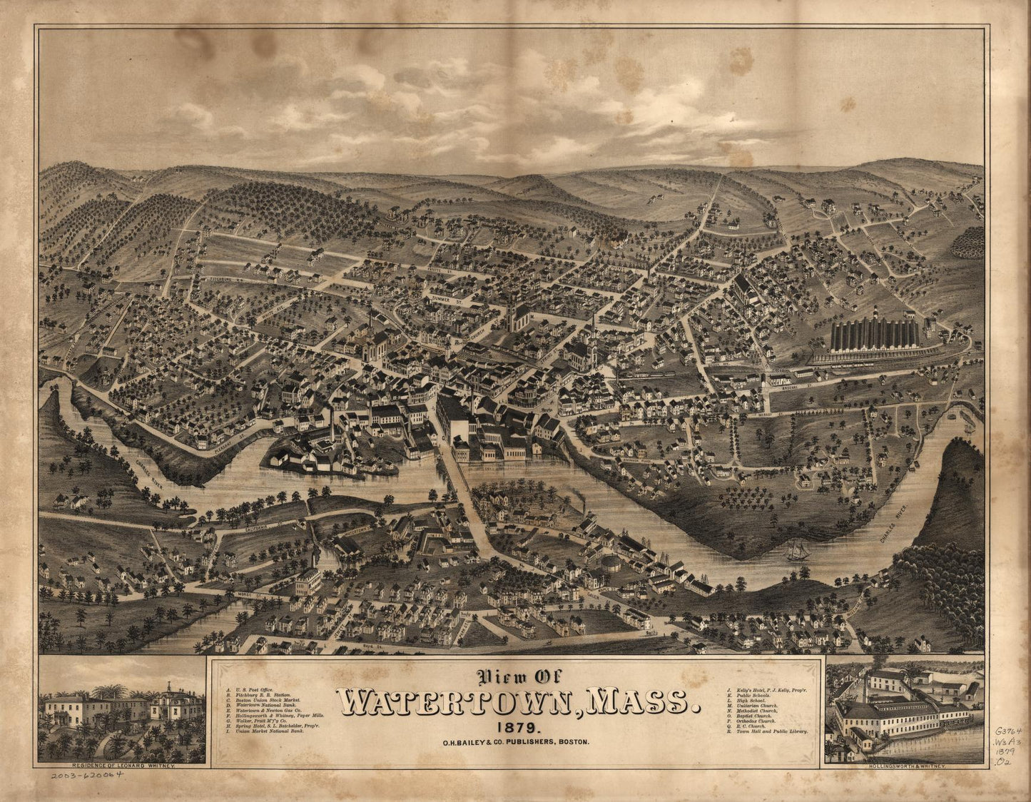View of Watertown, Mass., 1879. (1879) – Historic Bird’s-Eye View Panorama Print