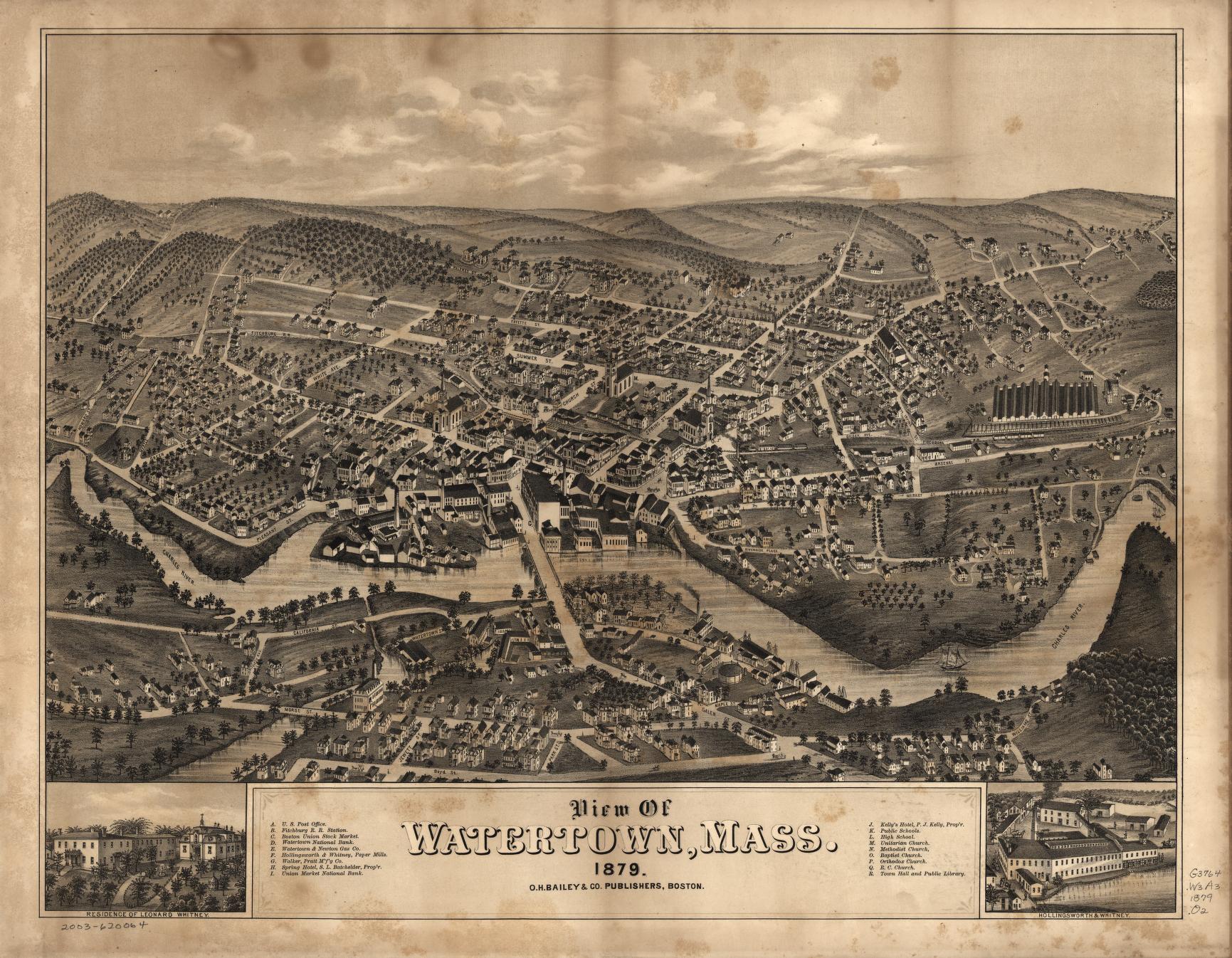 View of Watertown, Mass., 1879. (1879) – Historic Bird’s-Eye View Panorama Print