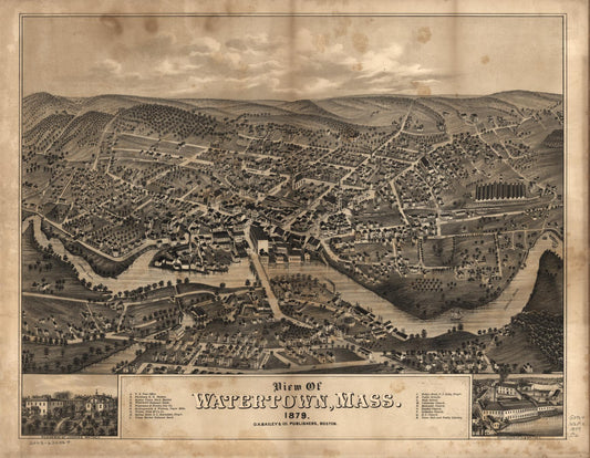 View of Watertown, Mass., 1879. (1879) – Historic Bird’s-Eye View Panorama Print