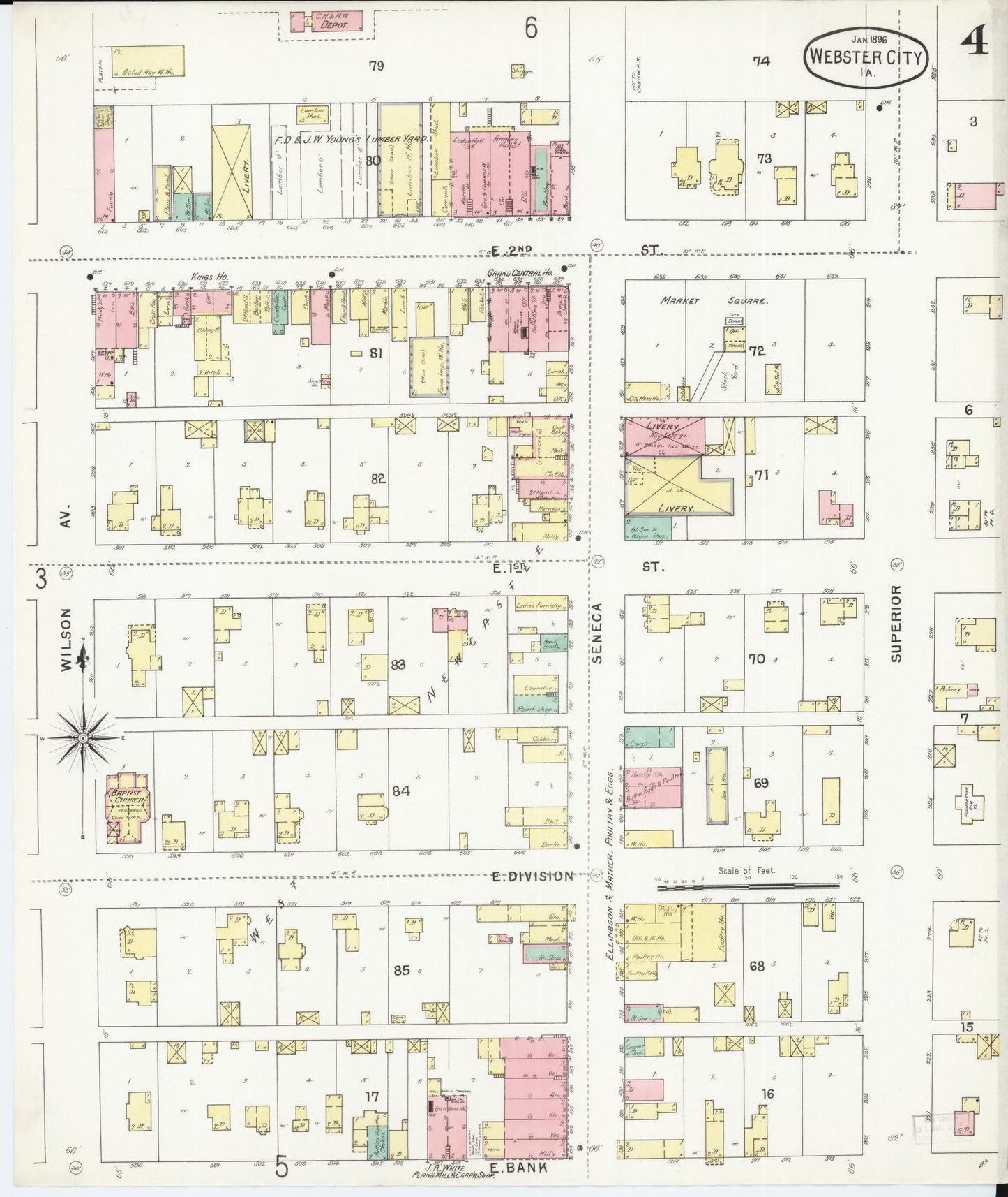 Sanborn Fire Insurance Map from Webster City, Hamilton County, Iowa (1896), Sheet #0004 - Historic Sanborn Fire Insurance Map Print