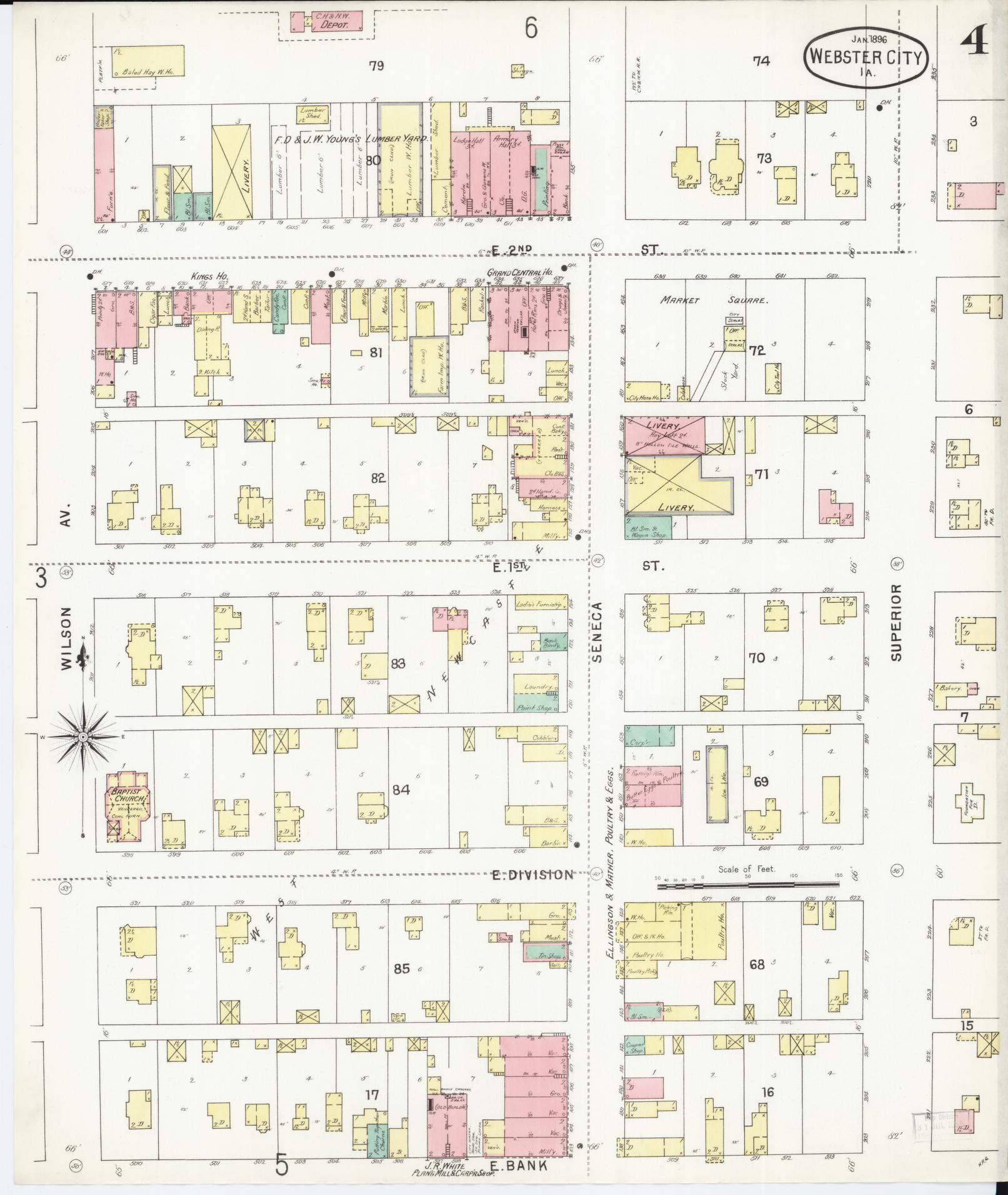 Sanborn Fire Insurance Map from Webster City, Hamilton County, Iowa (1896), Sheet #0004 - Historic Sanborn Fire Insurance Map Print