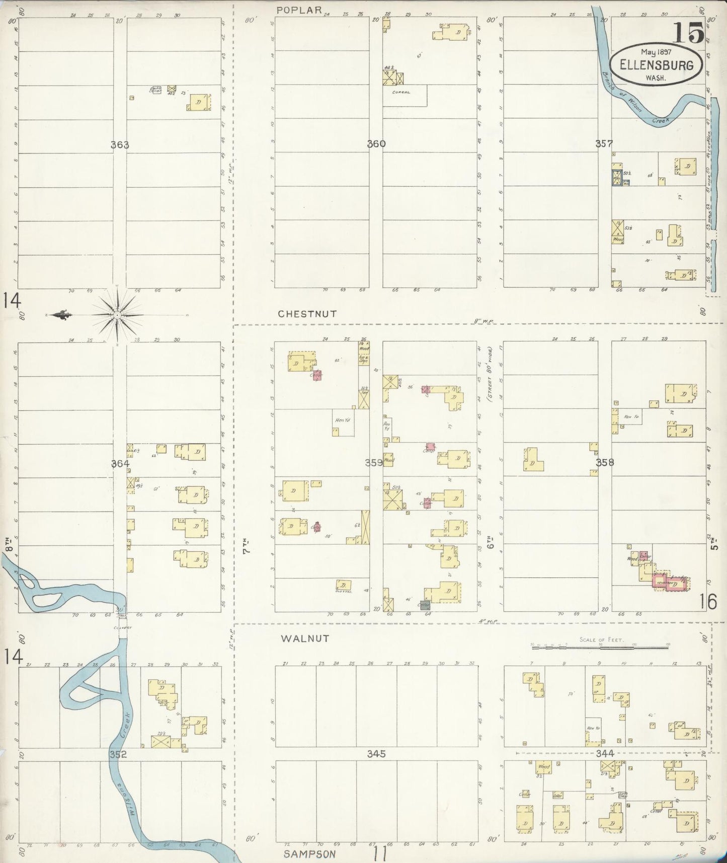 Sanborn Fire Insurance Map from Ellensburg, Kittitas County, Washington (1897), Sheet #0015 - Complete Map Set gallery image, historic Sanborn map, vintage wall art, Washington Washington