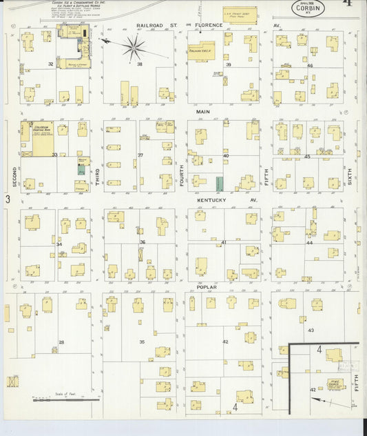 Sanborn Fire Insurance Map from Corbin, Knox and Whitley Counties, Kentucky (1908), Sheet #0004 - Historic Sanborn Fire Insurance Map Print, vintage old map wall art, antique decor, genealogy gift, Kentucky Kentucky map