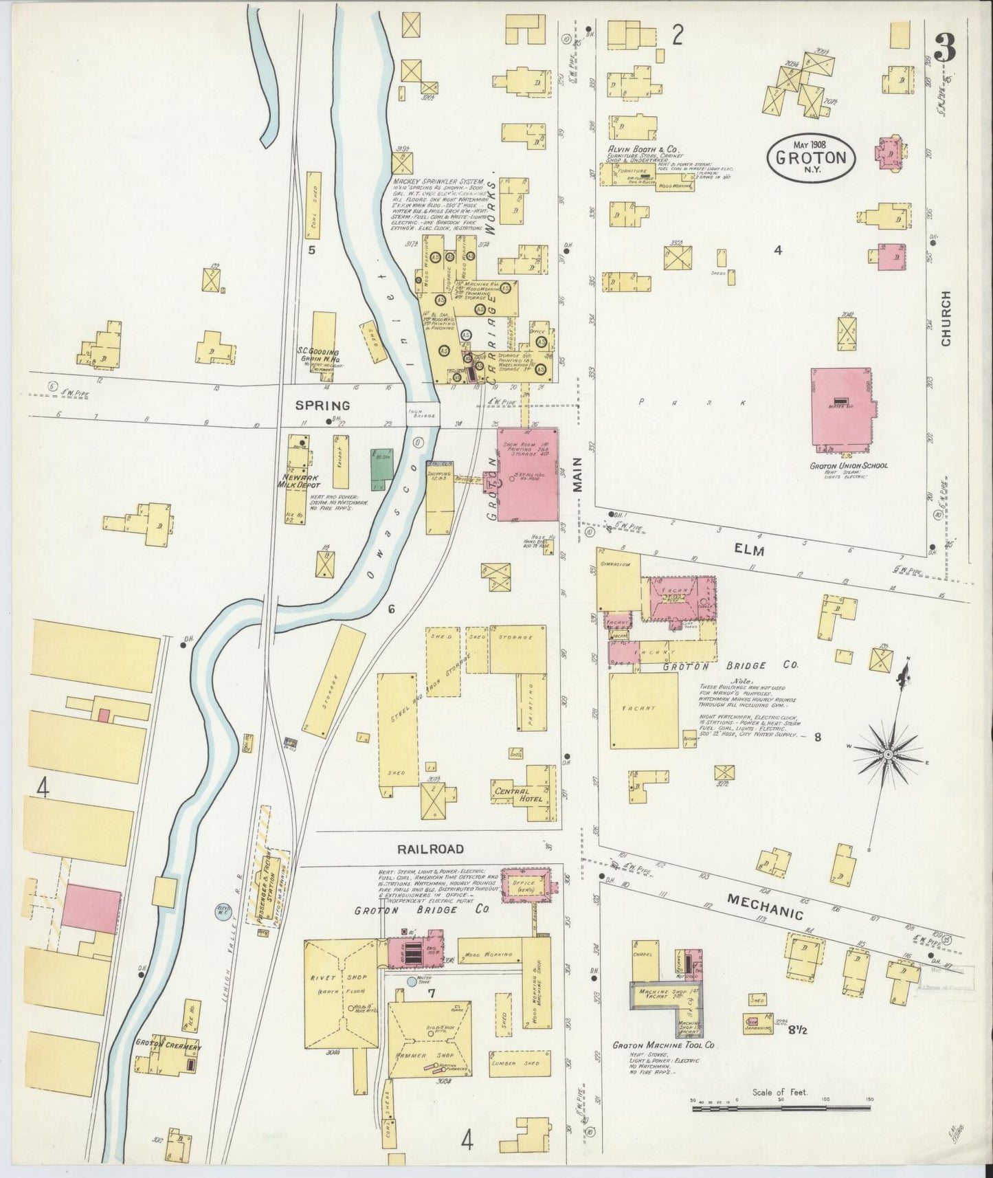 Sanborn Fire Insurance Map from Groton, Tomkins County, New York (1908), Sheet #0003 - Complete Map Set gallery image, historic Sanborn map, vintage wall art, New York New York