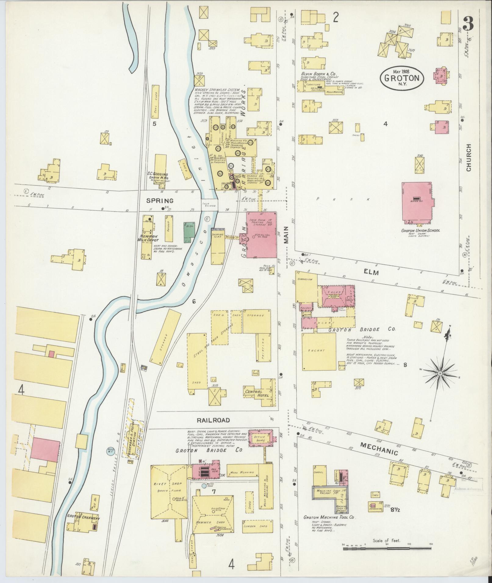 Sanborn Fire Insurance Map from Groton, Tomkins County, New York (1908), Sheet #0003 - Complete Map Set gallery image, historic Sanborn map, vintage wall art, New York New York