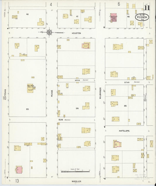 Sanborn Fire Insurance Map from Vernon, Wilbarger County, Texas (1912), Sheet #0011 - Historic Sanborn Fire Insurance Map Print, vintage old map wall art, antique decor, genealogy gift, Texas Texas map