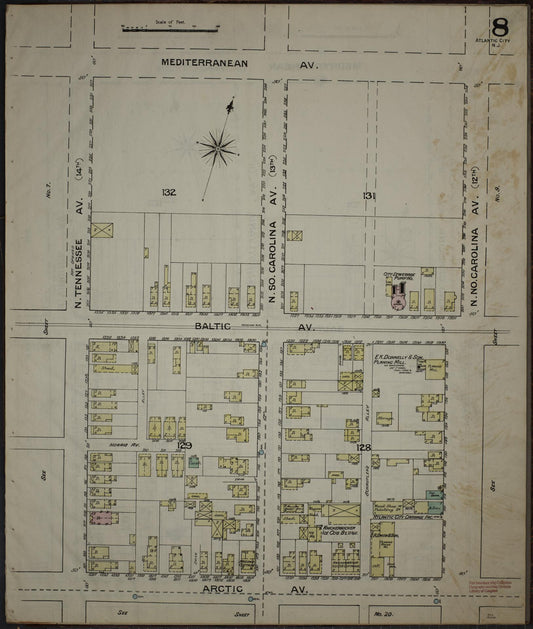 Sanborn Fire Insurance Map from Atlantic City, Atlantic County, New Jersey (1886), Sheet #0008 - Historic Sanborn Fire Insurance Map Print, vintage old map wall art, antique decor, genealogy gift, New Jersey New Jersey map