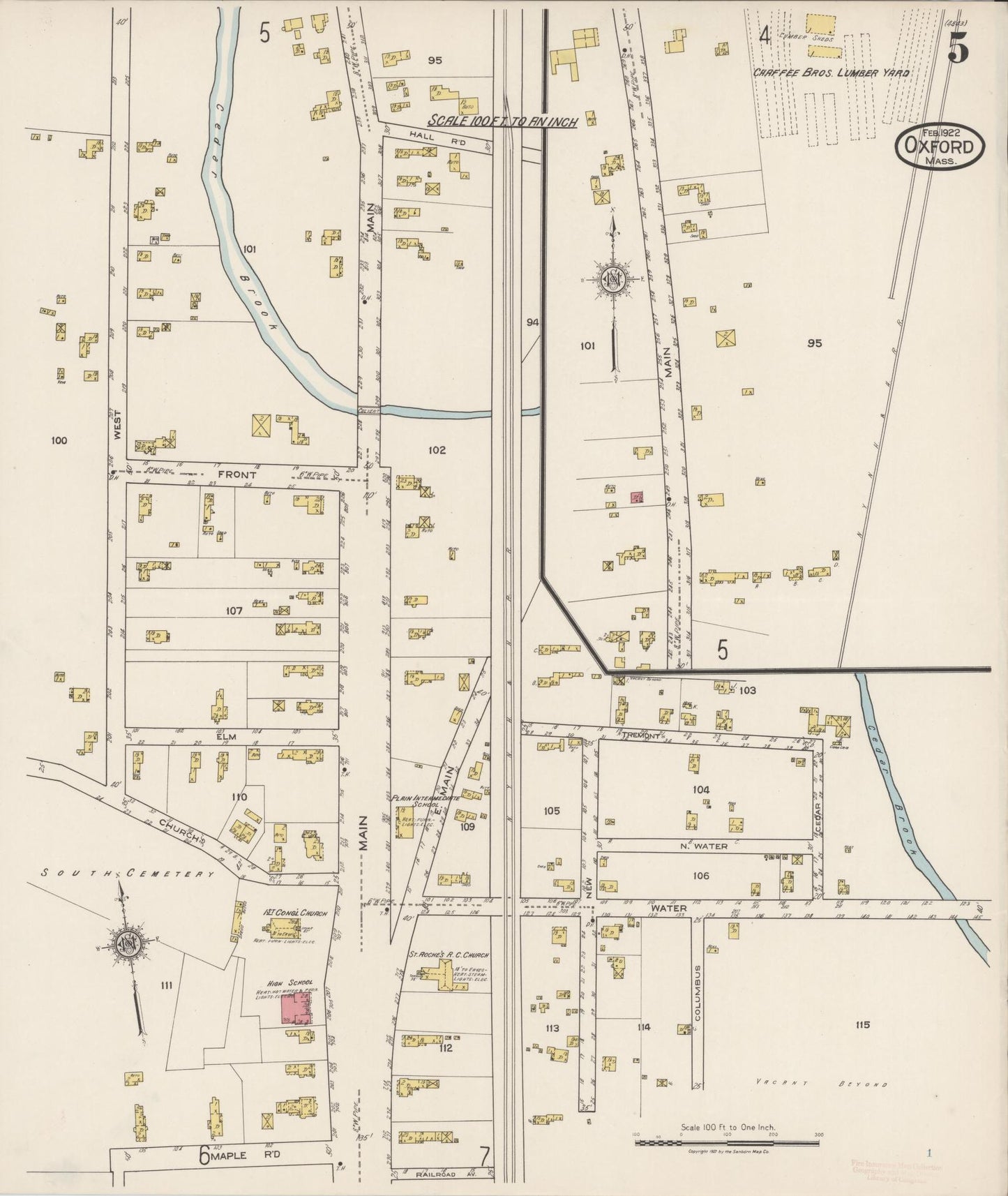 Sanborn Fire Insurance Map from Oxford, Worcester County, Massachusetts (1922), Sheet #0005 - Complete Map Set gallery image, historic Sanborn map, vintage wall art, Massachusetts Massachusetts